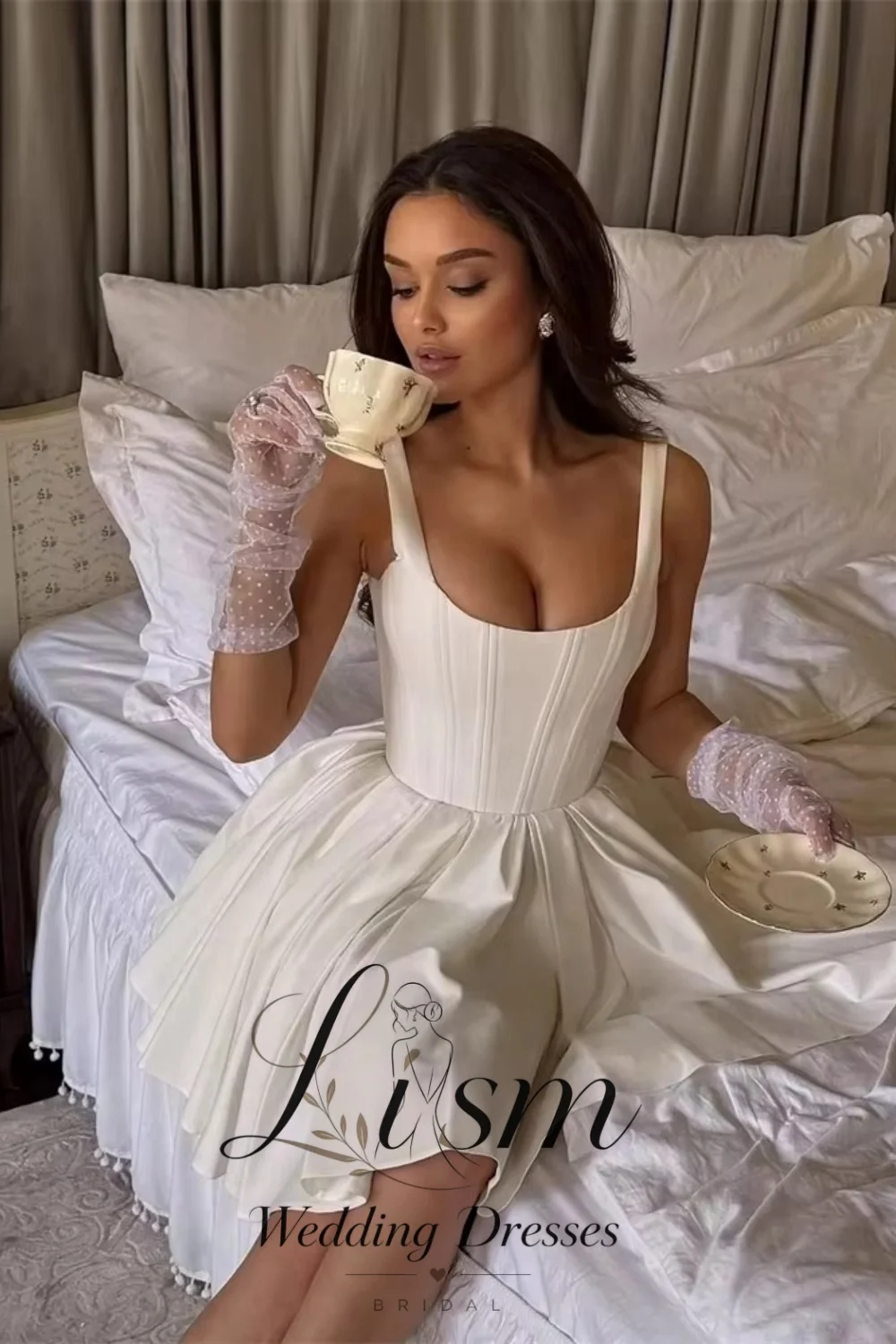 Lism Fashion Short Wedding Dresses Boho Beach Square Collar Mini Bridal Dress Women Evening Wedding Prom Gowns 2026 Customized
