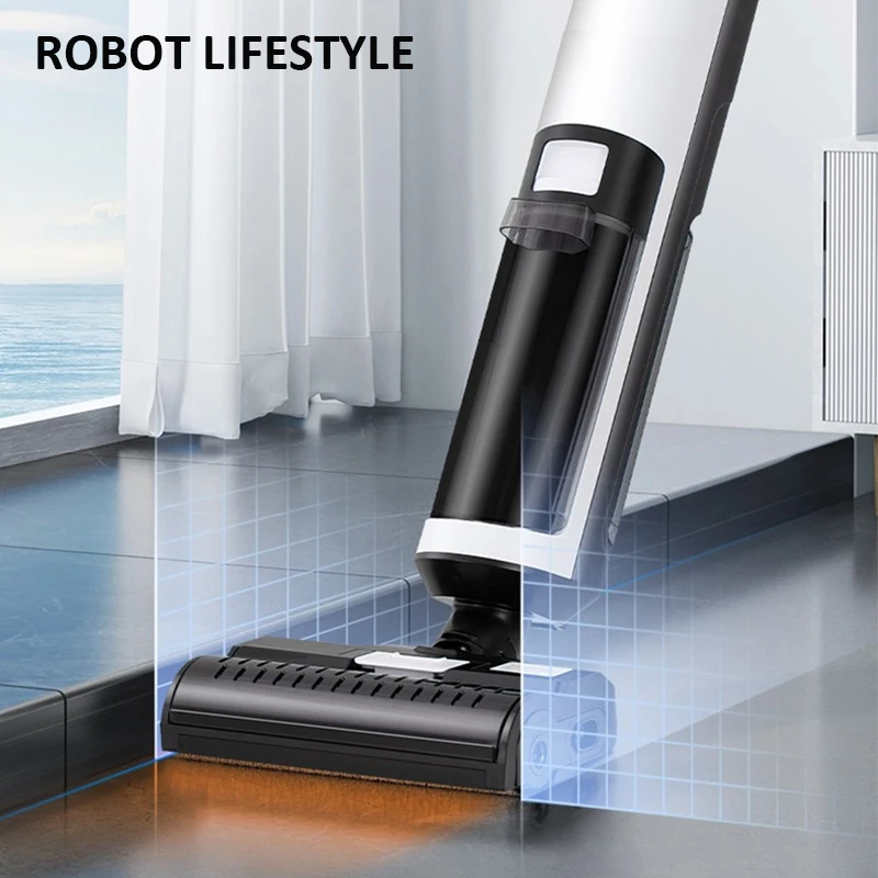 Mop elettrico wireless per uso domestico intelligente Spazzare e pulire Lavatrice integrata per pavimenti Aspirapolvere asciutto e bagnato