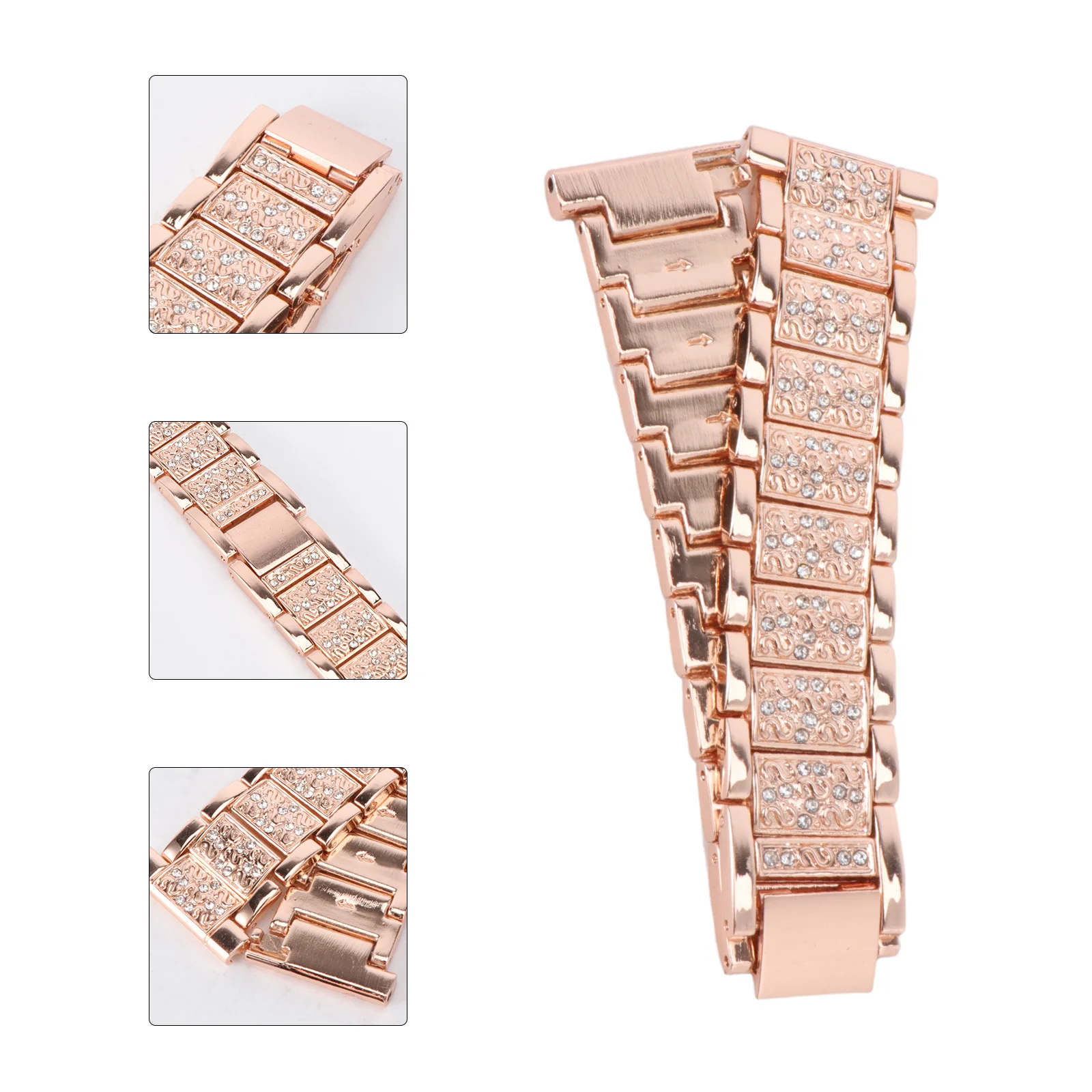 

Metal Diamond-Encrusted Watchband Rose Gold Stylish Strap For Replacement Watch Accessories