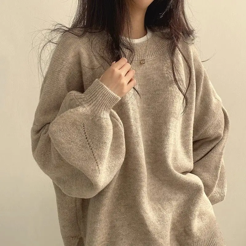 

Round Neck Lantern Sleeve Knit Top Women Autumn And Winter New Japan Fashion Idle Sle Loose Casual Sweater Outerwea