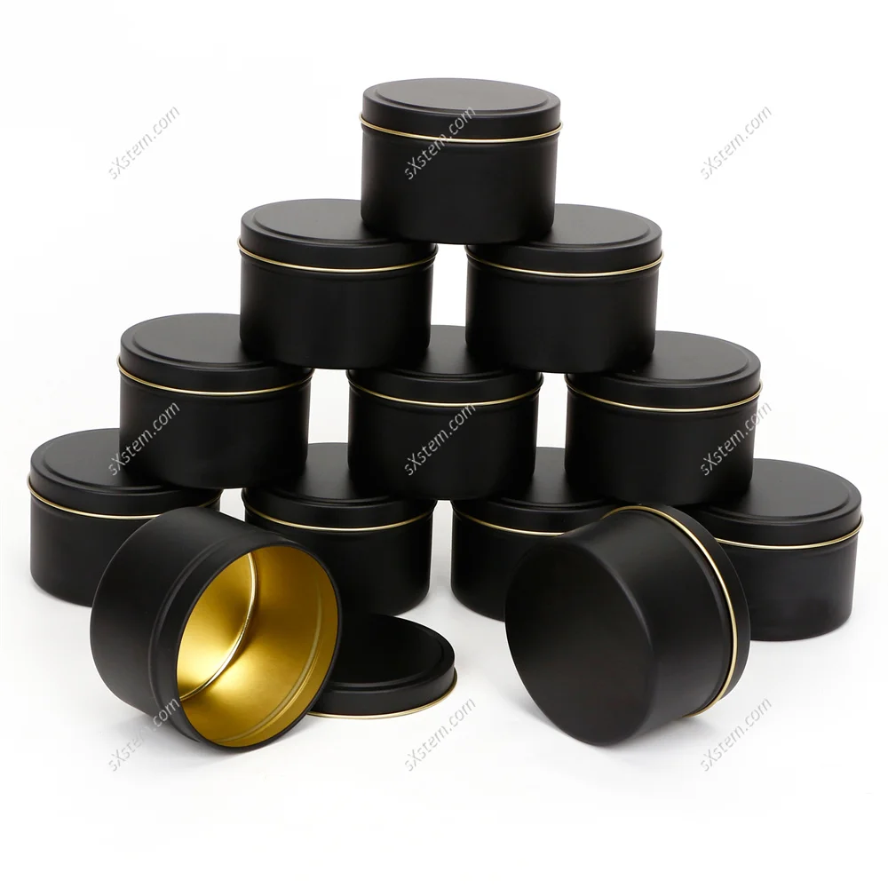 

Black Metal Tin with Lids, Aluminum Candle Jar, Cream Case, Empty Candle Container, Sealed Sample Storage Box, 8oz, 12Pcs