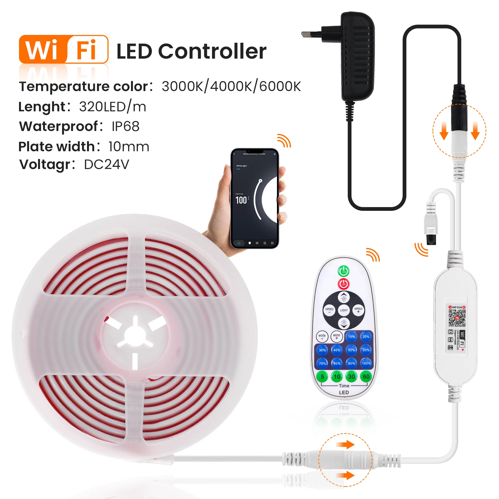 12V 24V pasek COB LED Tuya WIFI IP68 wodoodporna neonowa wstążka z lampką LED 320LED/m elastyczna taśma LED z możliwością przyciemniania wtyczka