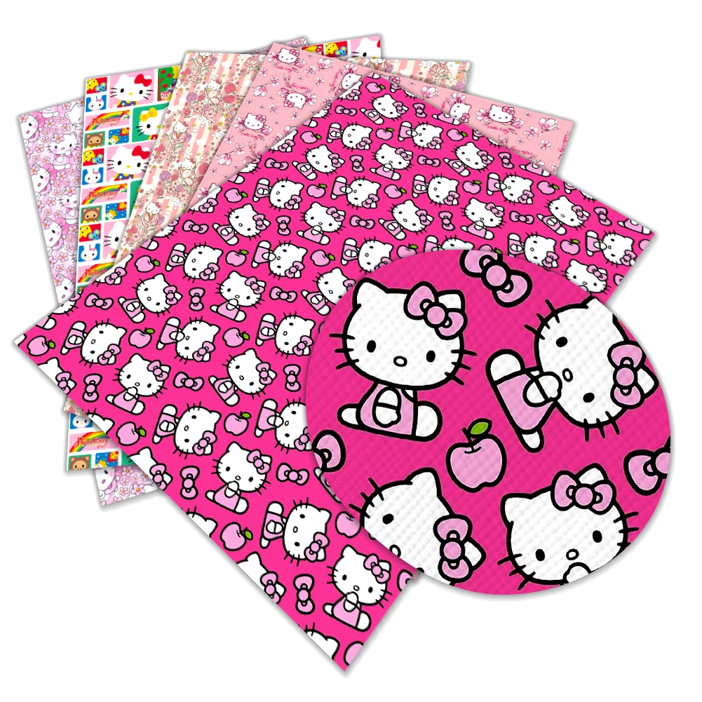 Sanrio Cartoon Plaid Printed Hello Kitty Pattern Artificial Leather Cross Pattern for DIY Jewelry Earring Craft Making 22*30cm