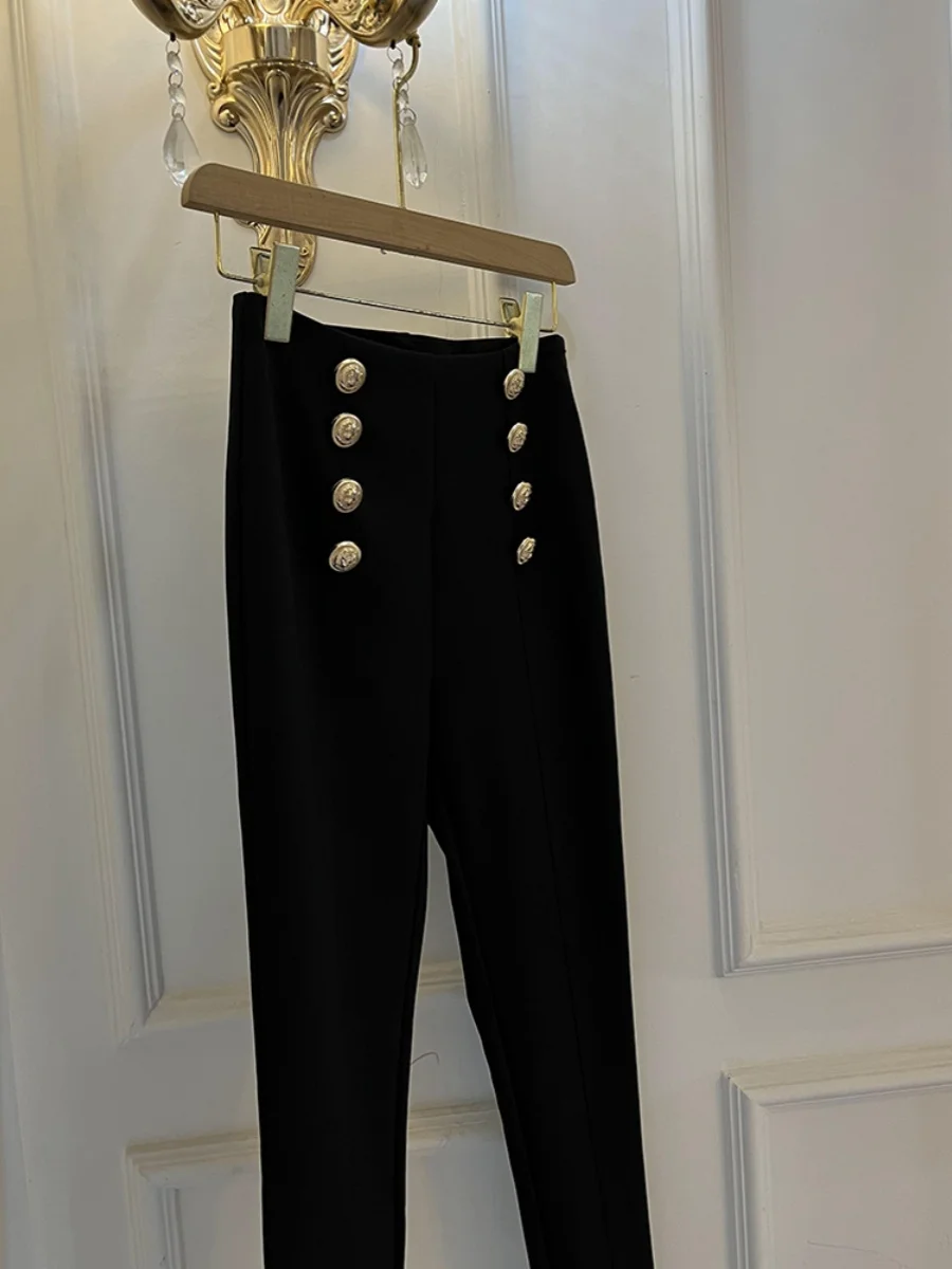 

Новинка 2025 года, двухрядные металлические брюки с изображением льва, облегающие эластичные длинные брюки, брюки-карандаш для маленьких ног, 6685, женские леггинсы Faion