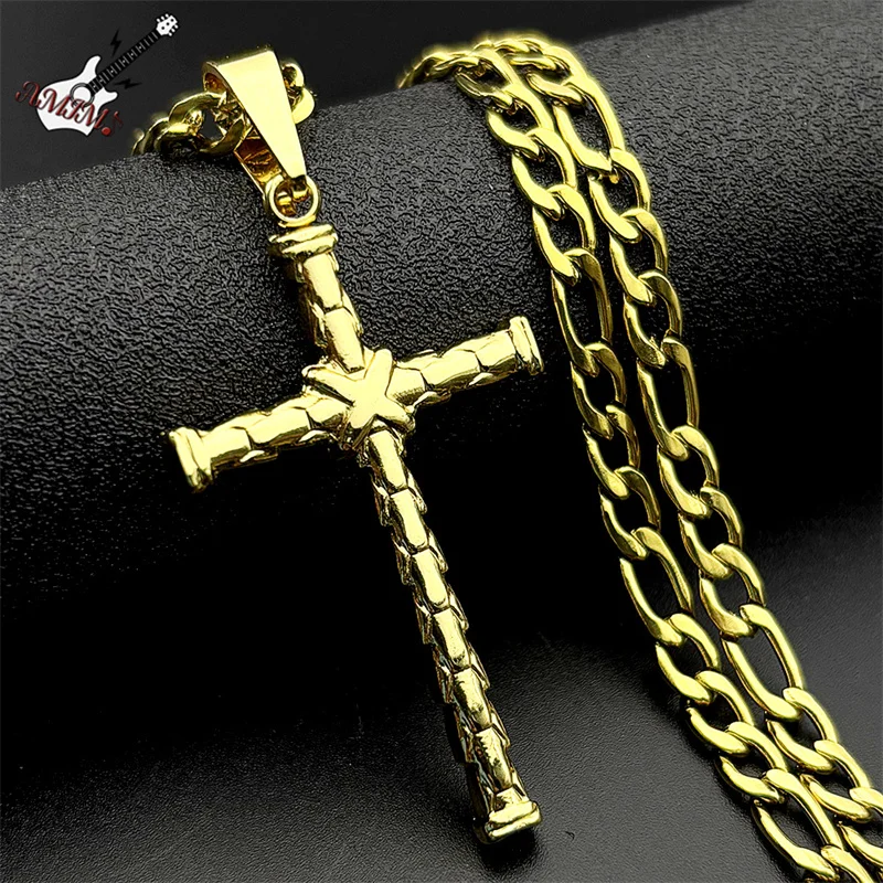 

New Cross Clavicle Chain Retro Necklace For Women Men Stainless Steel Gold Color Gift Jewelry Fashion Simple Pendant Holiday