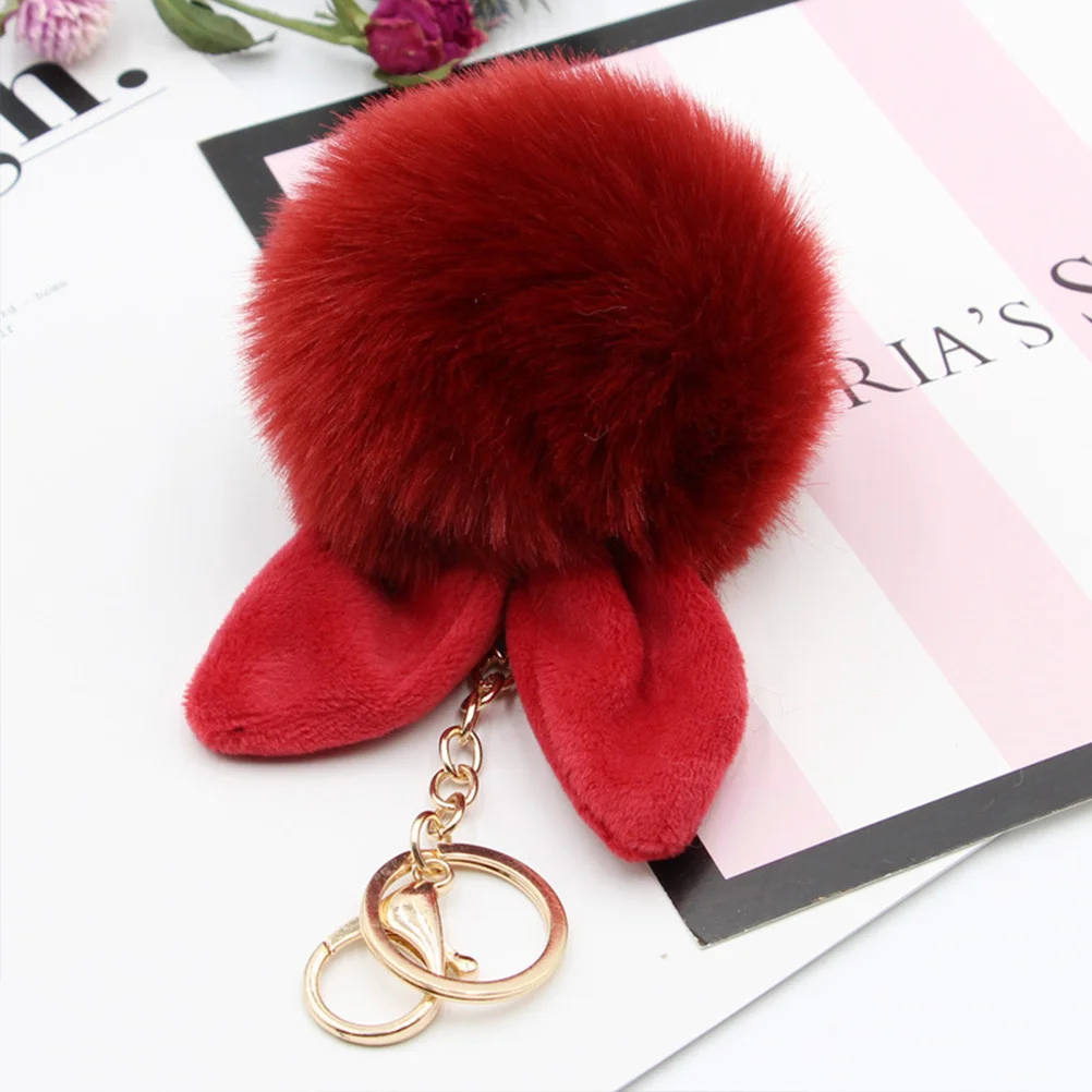 

Keychain Faux Ball Ring For Women Handbag Charm Car Key Pendant Women Key Chains Gift Wine Pom Pom Keychain Red