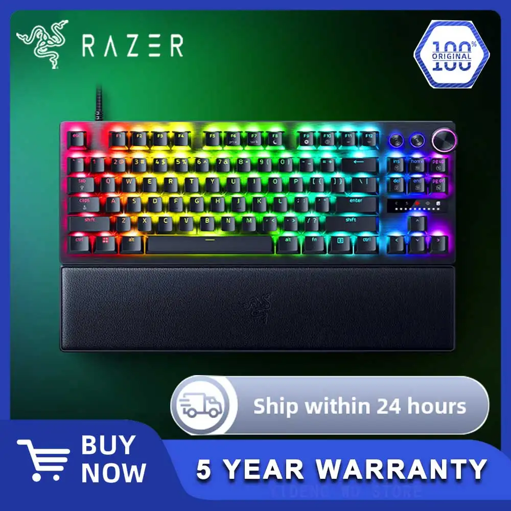 

Razer Huntsman V3 Pro Tenkeyless Wired Gaming Keyboard Analog Optical Switches w/Rapid Trigger & Adjustable Actuation Media Keys