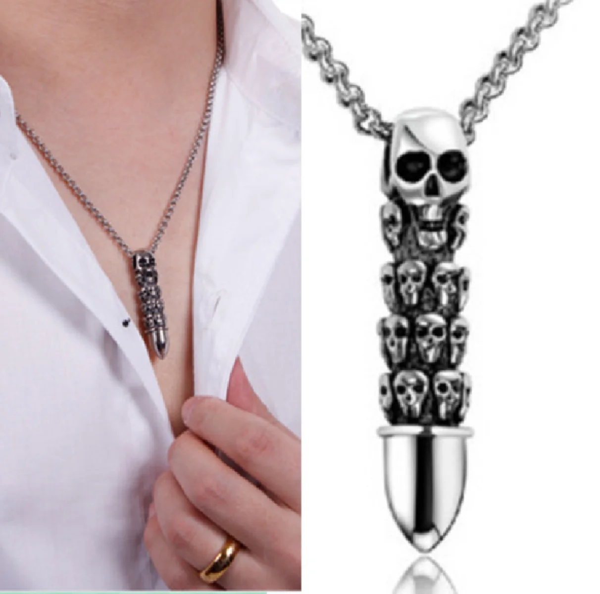 Titanium Steel Necklace Men's Pendant Retro Hipster Bullet Skull Pendant Korean Version of Male Pendant Pendant 1$ Free Postage