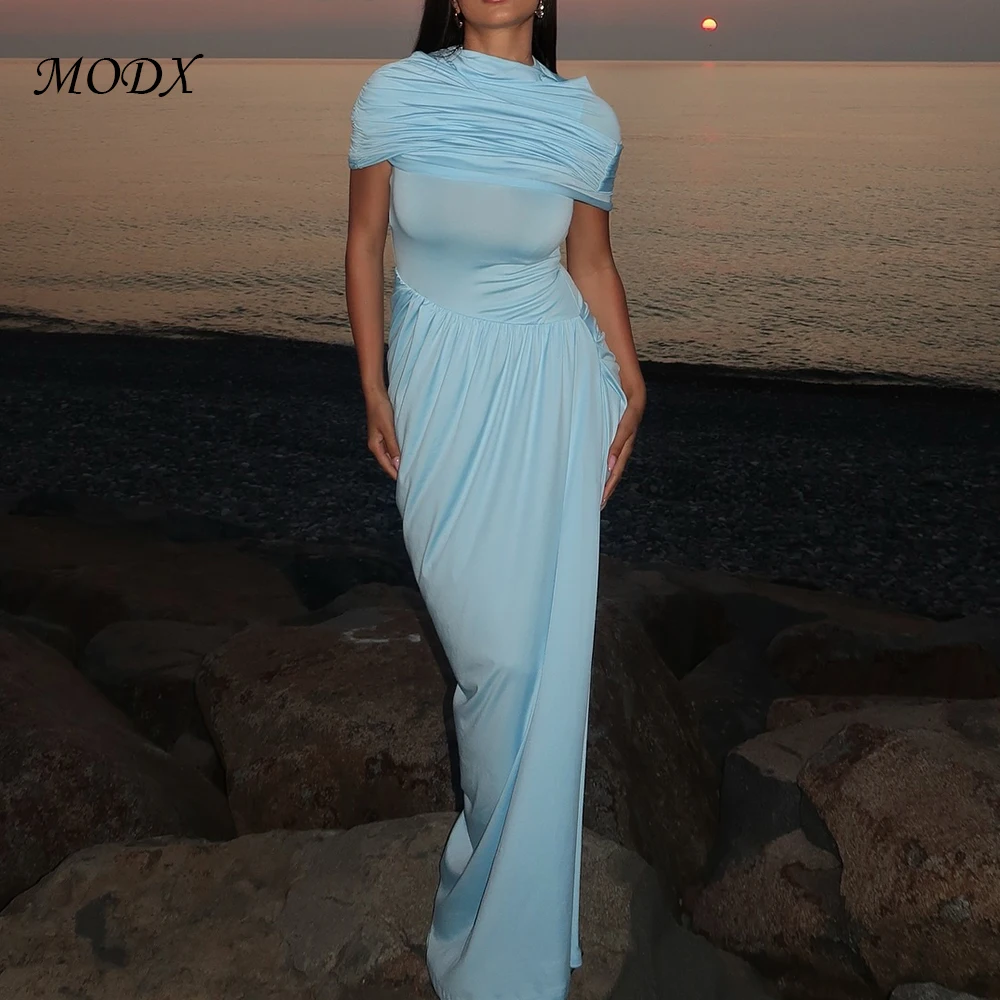 فستان ماكسي MODX من الساتان بكتف واحد مكشكش أنيق بقصة ضيقة فستان سهرة رسمي طويل حريري للنساء ملابس الحفلات الراقصة