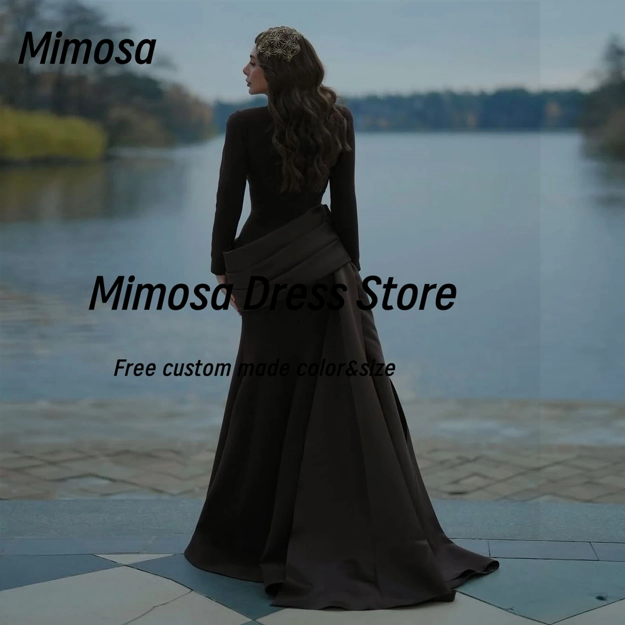 ชุดราตรีมิโมซ่าหรูหรา แขนยาว สำหรับงานพรอม งานราตรี ผู้หญิงซาอุดิอาระเบีย สวมใส่สบาย พร้อมชายกระโปรงแบบฟลัตเตอร์  ชุดเดรสออกงานกลางคืน  สามารถสั่งตัดได้