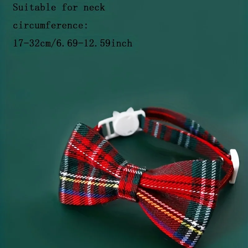 1pc-Adjustable Plaid Bow Tie Pet Collar With Bell - Durable Nylon, Fashionable Accessory For Cats & Small Dogs ﻿