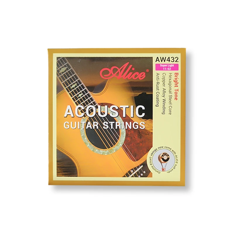 Alice Acoustic Guitar Strings AW432 .011-.052/ .012-.053 Copper Alloy Winding Standard Anti-Rust Coating Guitar Accessories