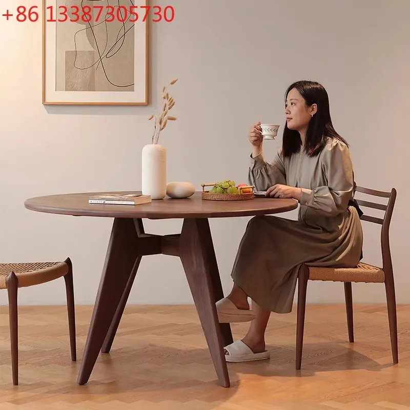 

Medieval style round log dining table Nordic solid wood small apartment round table simple living room