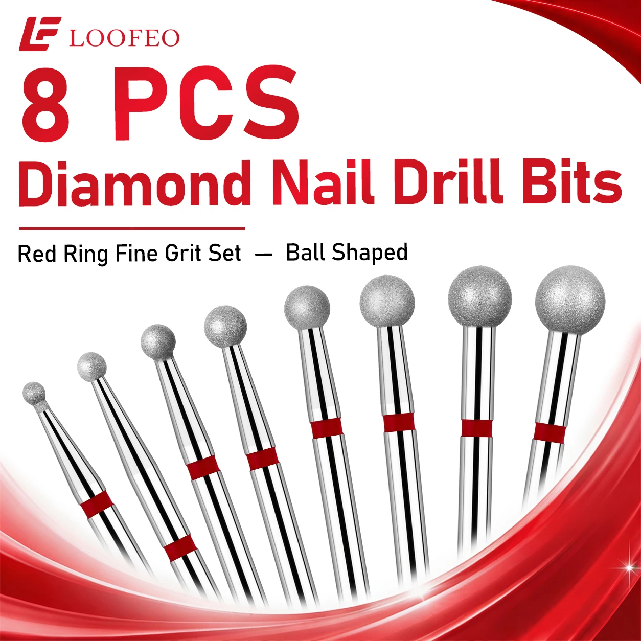 8Pcs Ball Diamond Nail Drill Bit Set 1.5/2/2.5/3/3.5/4/4.5/5mm Nail File Bit for Nail Prep Shaping Manicure Nail File Bit Sets