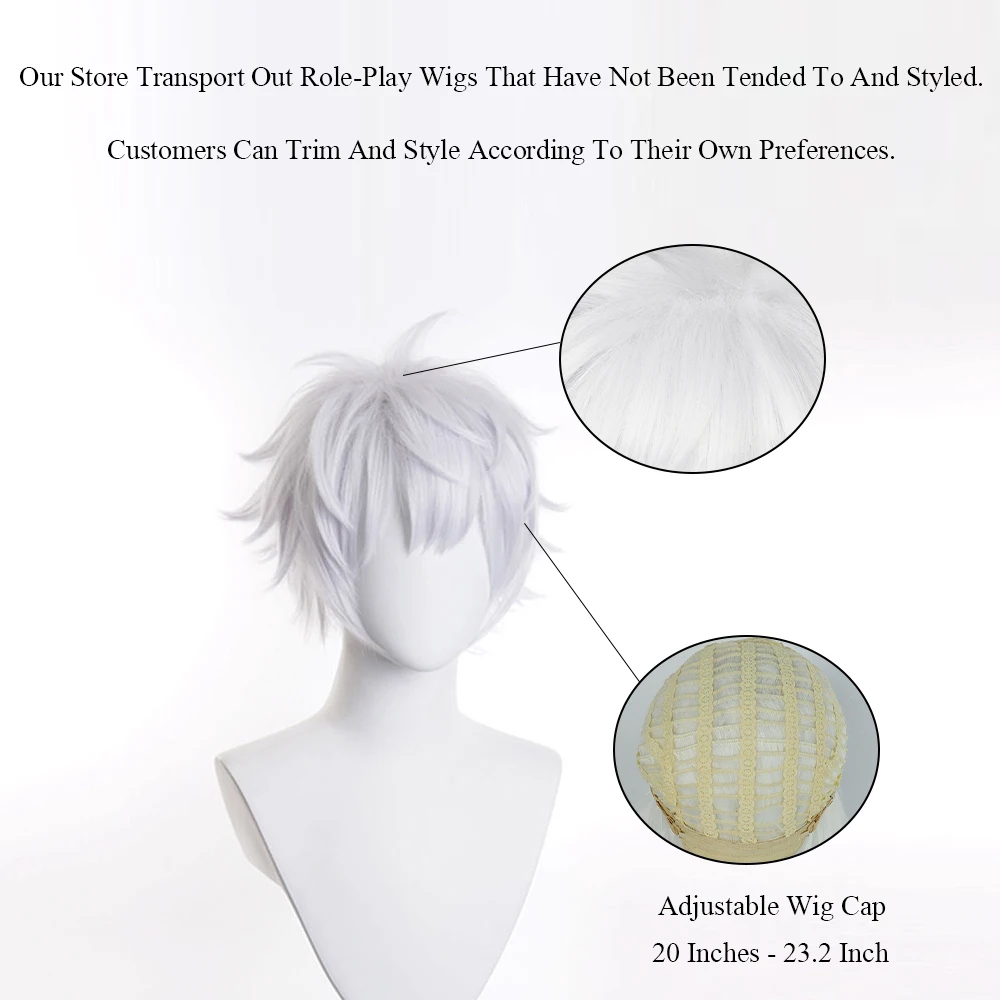 Short White Synthetic Straight Wig Anime Game Cosplay Heat Resistant Fluffy Men Wig for Daily Party image 3