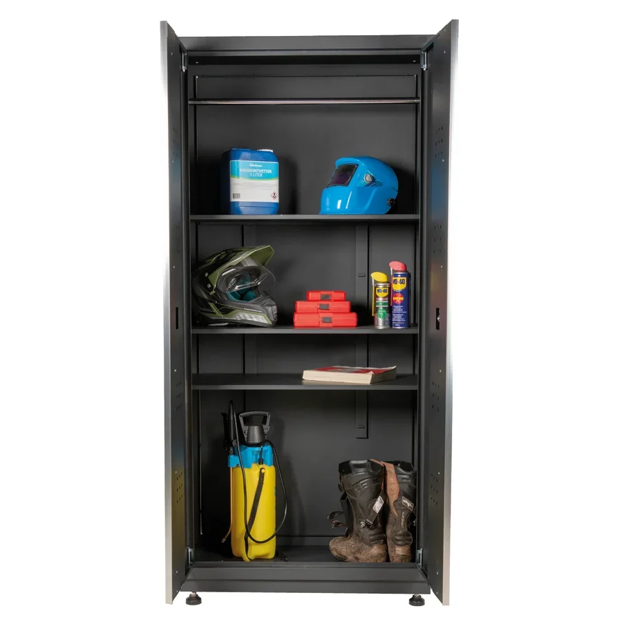 460mm Deep 13.8 In. Deep Double Door Garage Cabinet with 3 Storage Movable Shelves Auto Repair Furniture Cabinet