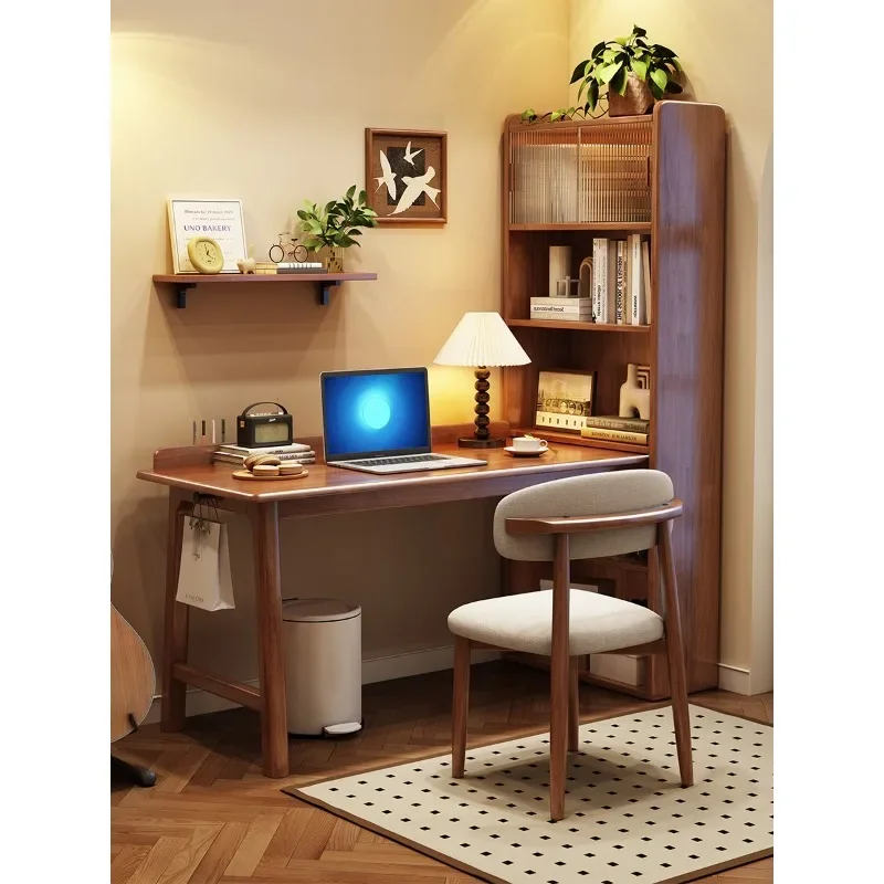 Solid wood corner desk bookshelf integrated table bedroom corner computer desk bookcase combination writing