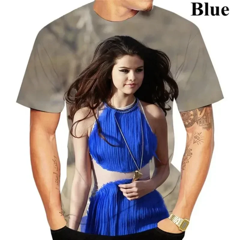 Fashion Singer Selena Gomez 3D Print T-shirt World Famous Actor Casual Oversized T Shirt Men's Round Neck Short Sleeve Tops