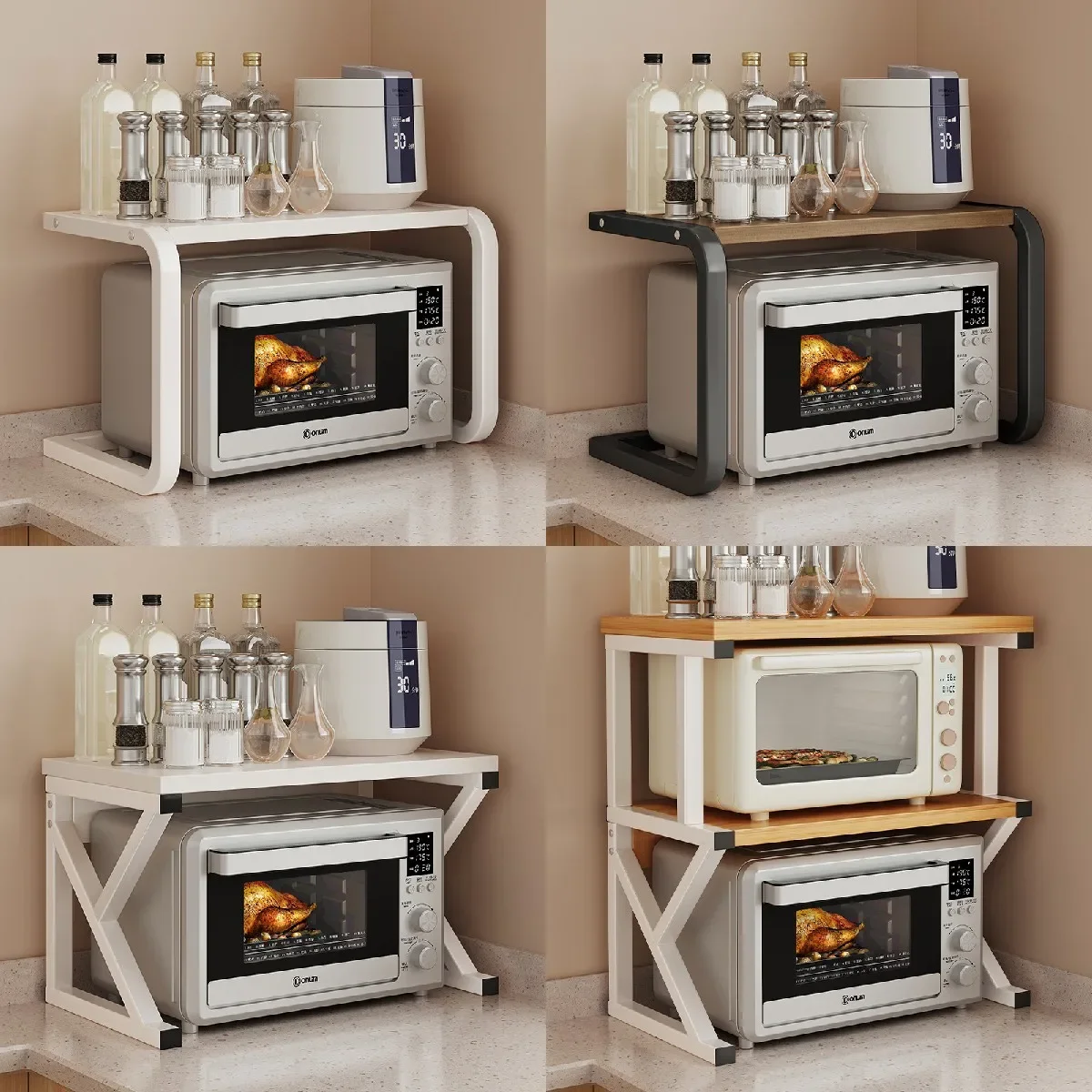 Kuchnia Podwyższony stojak na przyprawy Stojak do przechowywania kuchenki mikrofalowej Dwuwarstwowy piekarnik Nowoczesny minimalizm Akcesoria kuchenne Organizer Łyżka