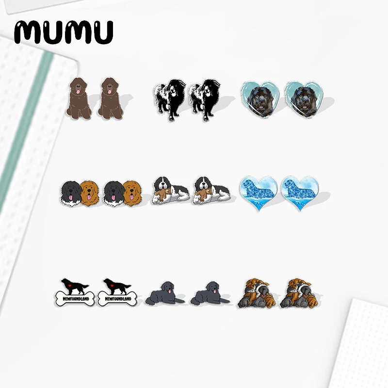 2023 New Newfoundland Dog Acrylic Stud Earring Handmade Earrings Resin Epoxy Jewelry Gifts Friend