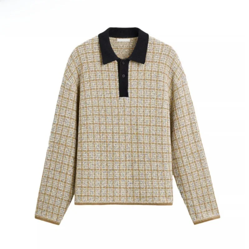 

New Summer 2025 Men's Knitted Long Sve Comfortable Plaid irt Trendy Straight Cut Casual Wear Youth Active Sle
