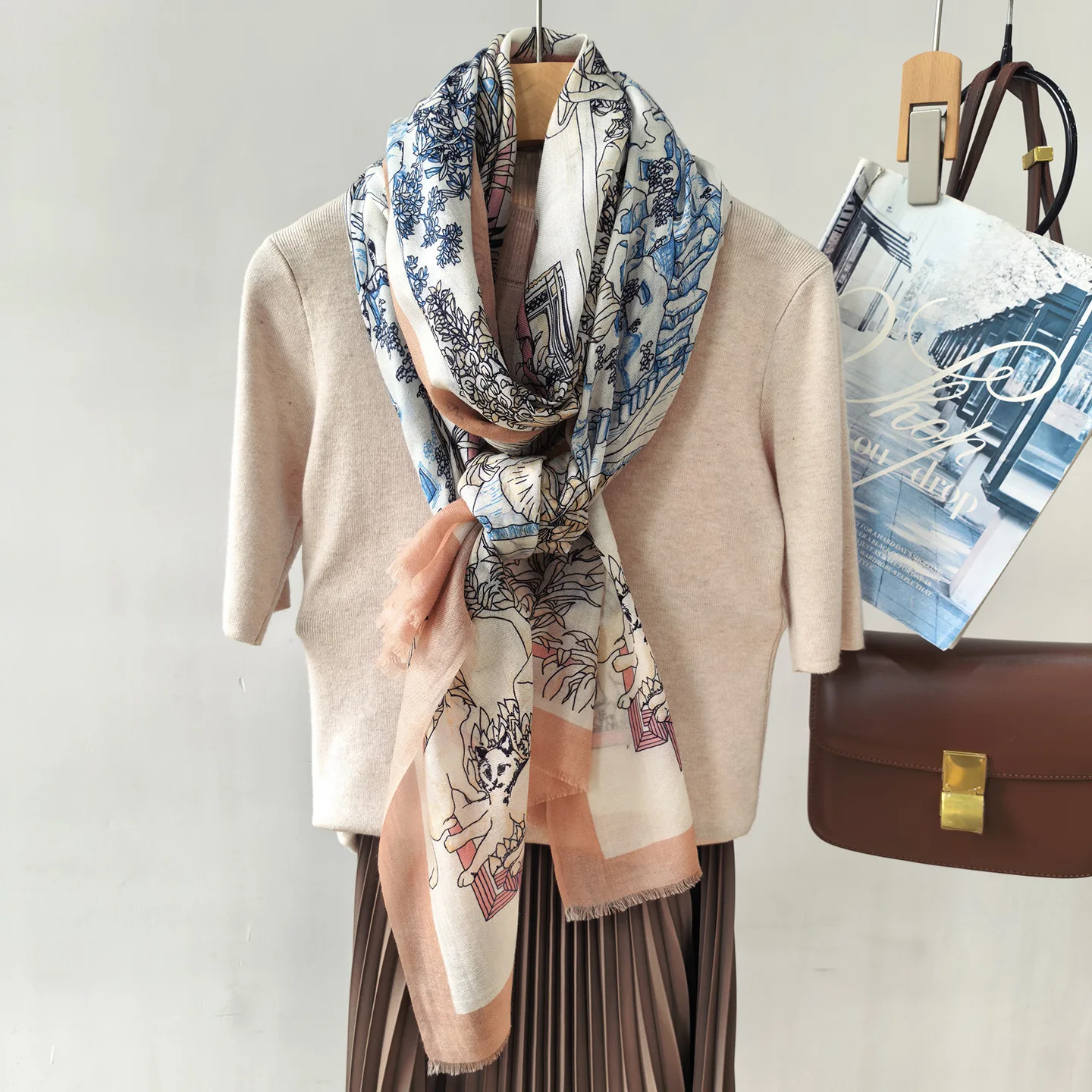 100% Wool Bohemian Paisley Floral Shawl Scarf for Women Soft Warm Large Blanket Wrap Scarf Vintage Winter Accessory