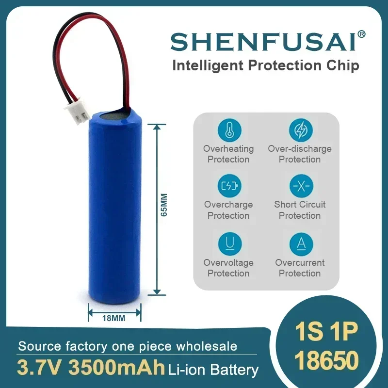 Durable 3.7V 3500mAh 18650 1S1P Rechargeable Lithium Battery with PH2.0-2P PCB for Fishing LEDLight Bluetooth Speaker