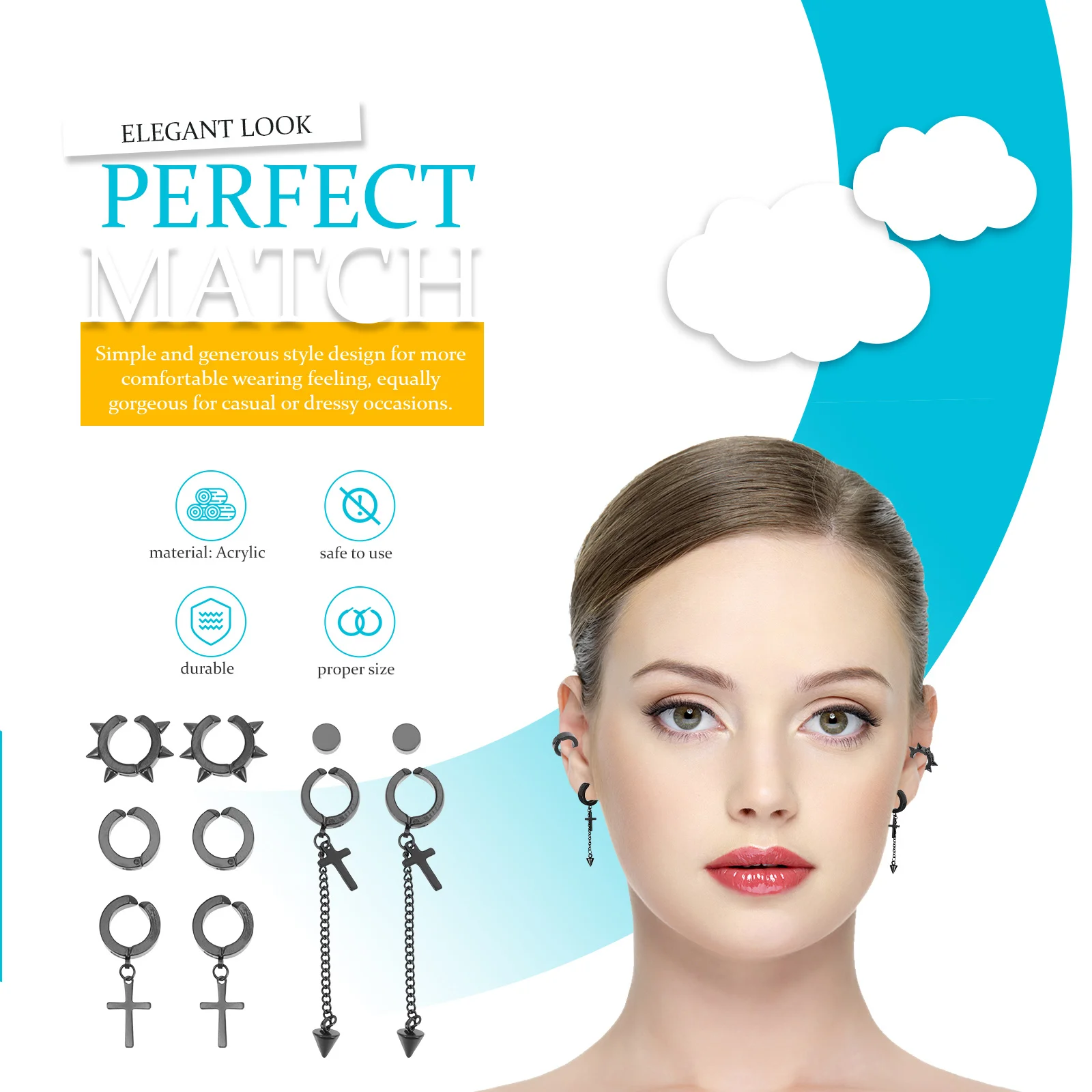 

5Pairs Ear Clips Stylish Cross Design Comfortable Lightweight Ear Cuff Earrings for Women Daily Festival Party Gift Jewelry