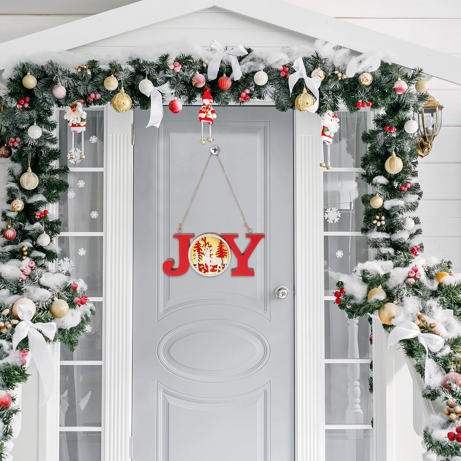 

Luminous Wood Ornament Christmas Hanging Pendant House Decor for Living Room Kids Room Cafe Xmas Gift Joy Theme Scene