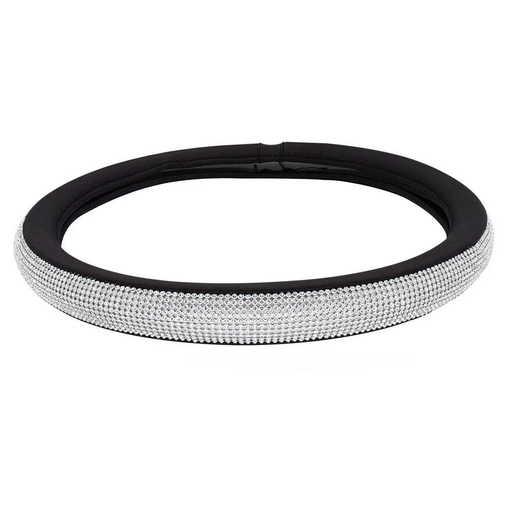 36CM/38CM PU skórzany diamentowy pokrowiec na kierownicę Rhinestone kryształowy Bling dla VW Opel Toyota Nissan Ford akcesoria samochodowe — zdjęcie 2
