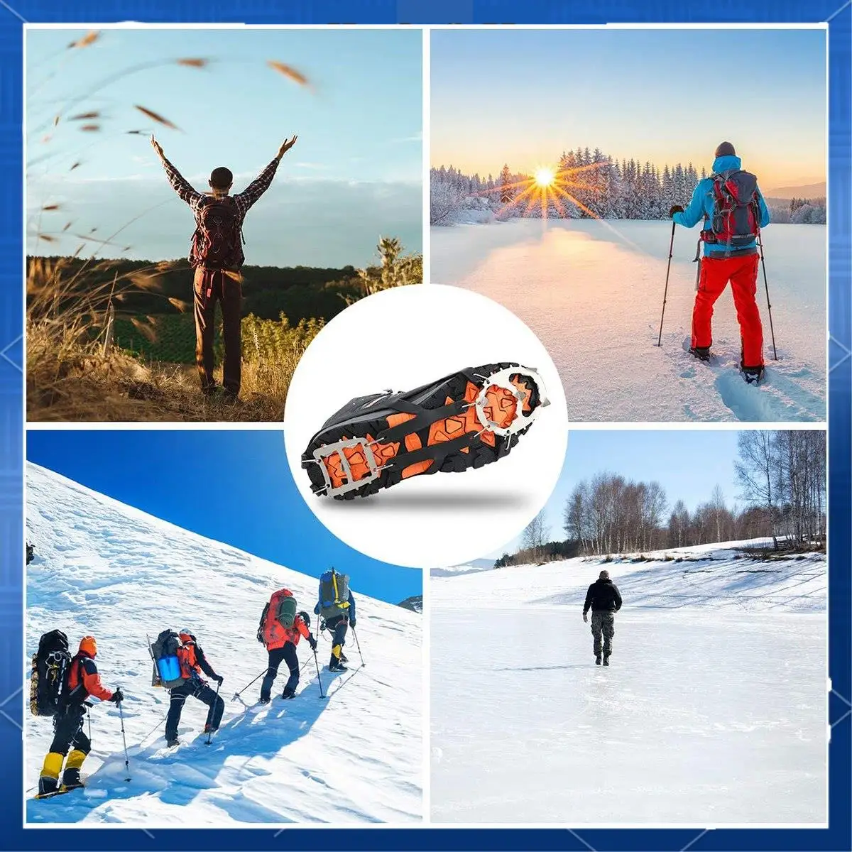 

ABJV Crampon 18, тяговые шипы для женщин и мужчин, противоскользящие ручки для льда и снега с сумкой для хранения для прогулок, пеших прогулок, кошек