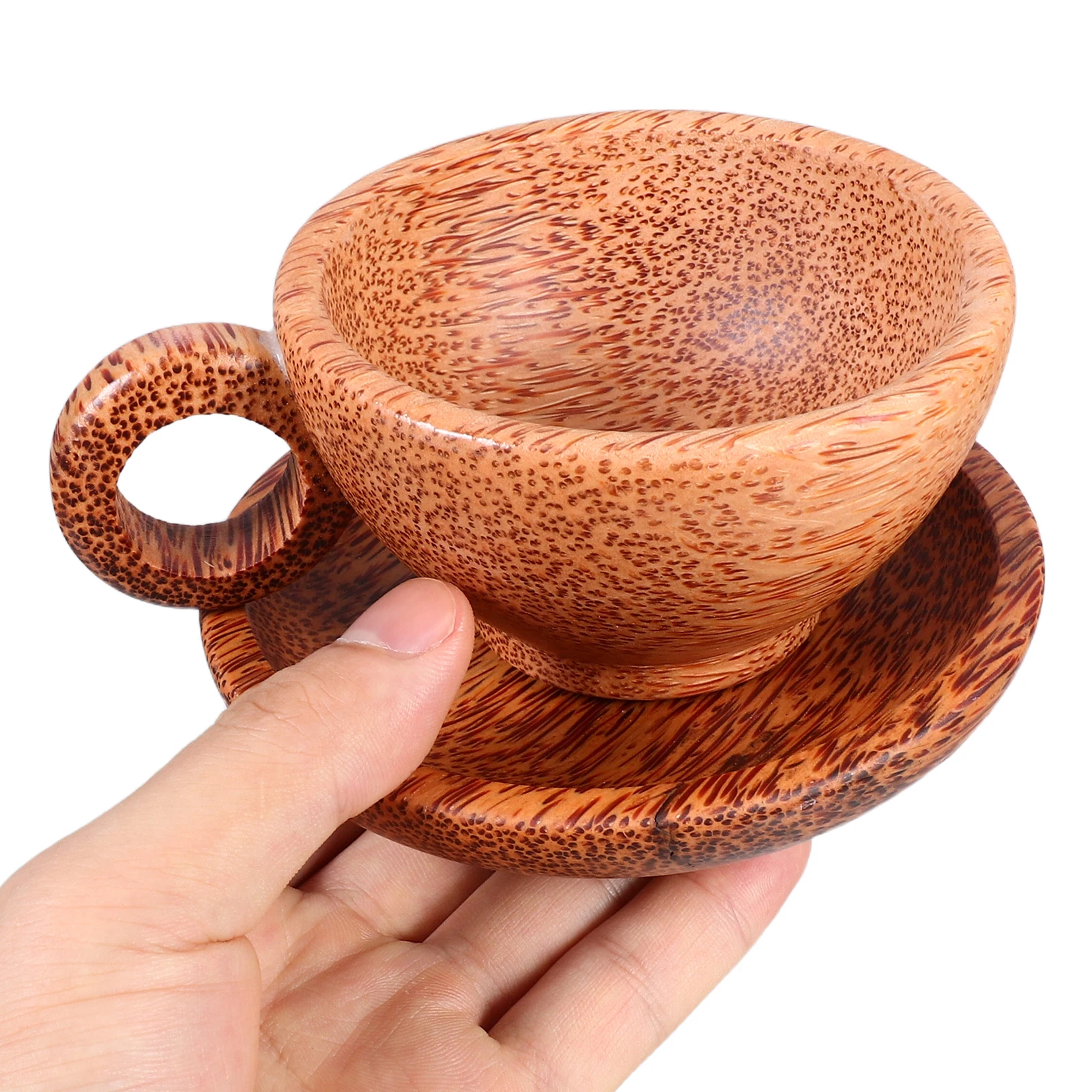 

Coconut Wood Teacup Vintage Nonslip Coaster Set Espresso Cups Drinkware Milk Cup Wooden Saucer Kitchen Supply Rustic Wooden