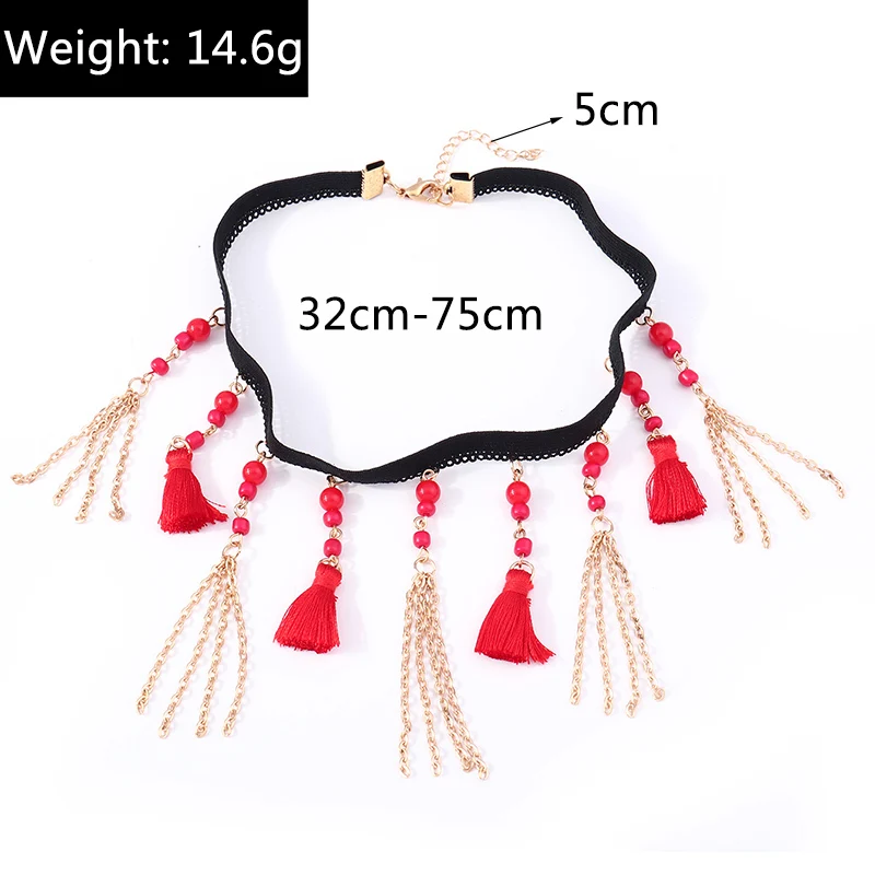 Aihua Gotische Viktorianische Schwarz-Rote Spitzen-Halskette für Damen und Mädchen, Boho Kristall-Quasten Sexy Spitzen-Choker, Steampunk Dark Loli Stil Schmuck – Detail 9