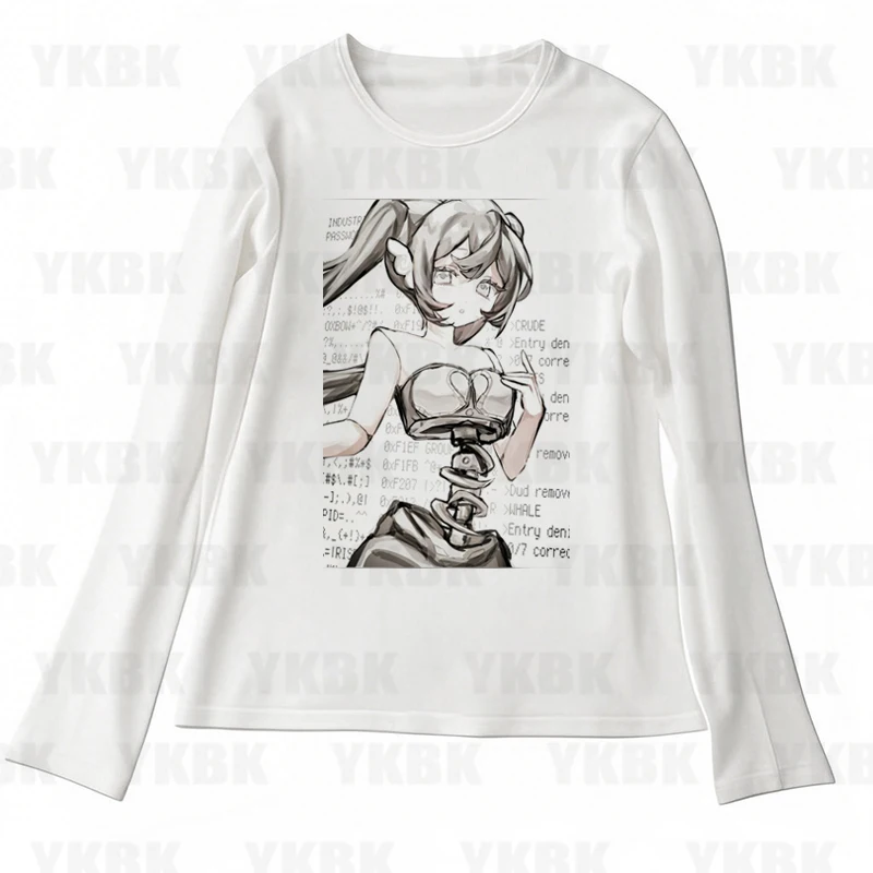 Drucken Langarm Tank Top T-Shirt Y2K Casual Japanischen Stil Anime Frauen Punk Crop Top Harajuku Mode Weste T Streetwear EMO