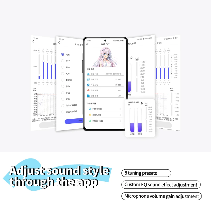 EPZ G20 Kabelgebundene Kopfhörer HIFI-Musik IEM In-Ear-Kopfhörer Gaming-Headset Mikrofon Typ C 1,8 mm/0,78 mm 2-poliges abnehmbares Kopfhörerkabel