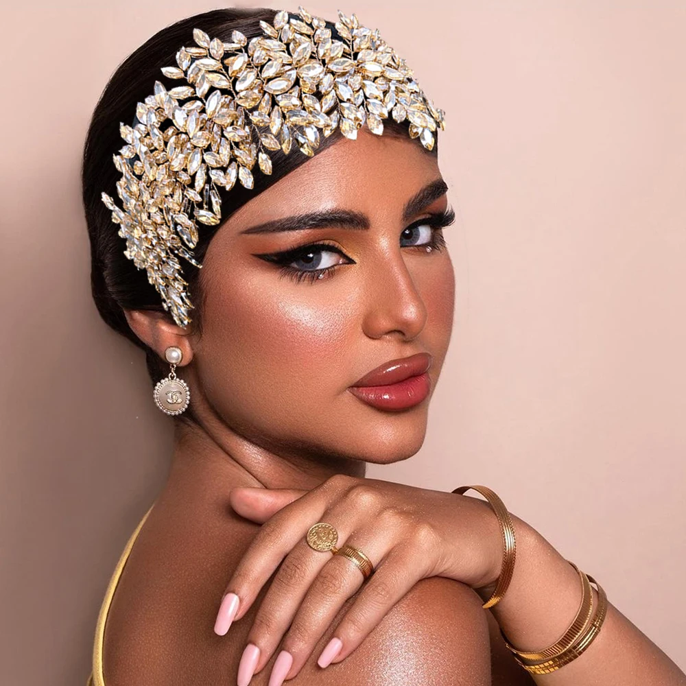 

DZ005 Champagne Bridal Headband Crystal Wedding Hair Band Handmade Headwear Luxury Hair Jewelry Tiara Beautiful Bride Headdress