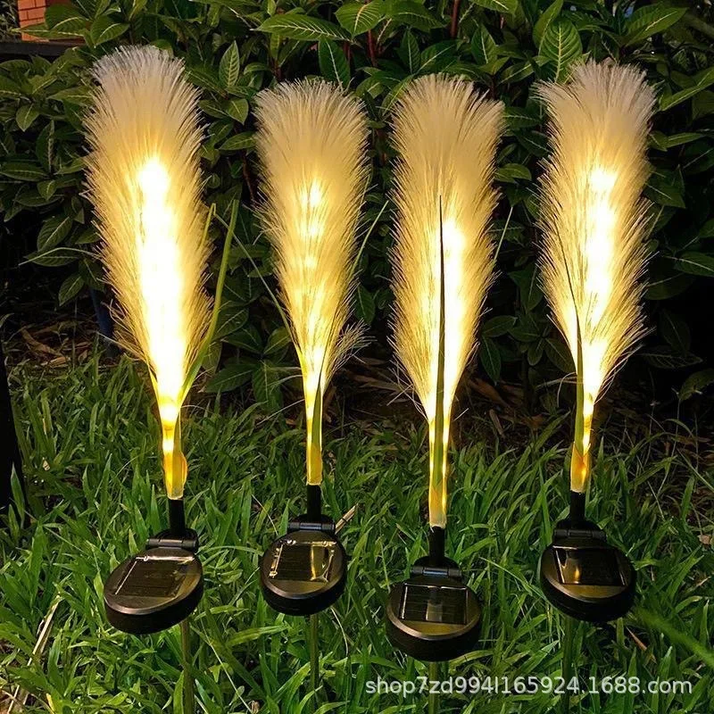 LED Solar Fiber Reed Ground Lamp Outdoor Simulation Reed Landscape Garden Decorative Lamp Pampas Grass Lighting Lamp