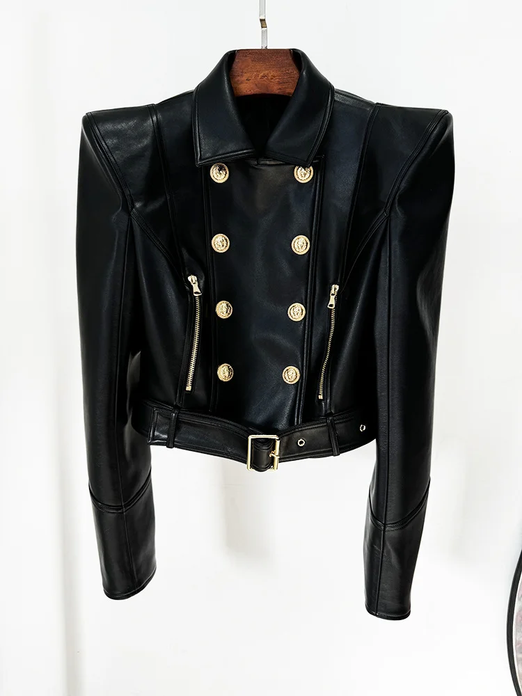 Veste de moto en similicuir pour femme, veste de créateur, double boutonnage, boutons de discussion, HIGH Graduation ET, New Fashion, Patricia Initiated, 2025