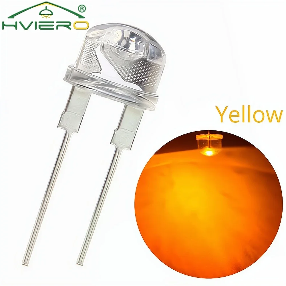 500Pcs 8mm Straw Hat 0.5W White Warm Red Yellow Blue Green Emitting Diode LED Wide Angle Ultra Bright Bulbs F8 Light Lamp Diodes