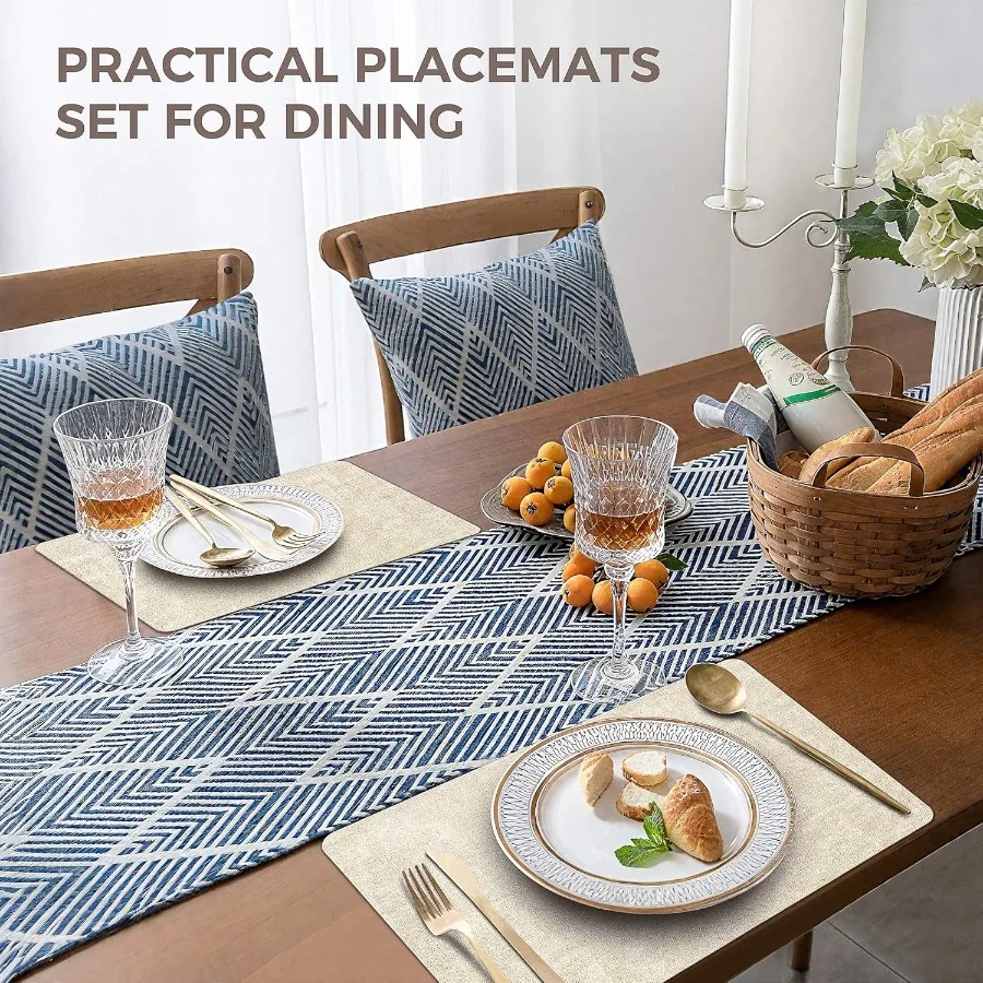 Zestaw 6 podkładek na stół z winylu, imitacja skóry, wodoodporne i odporne na ciepło, zmywalne, antypoślizgowe podkładki na stół z podkładkami pod napoje, łatwe do czyszczenia.