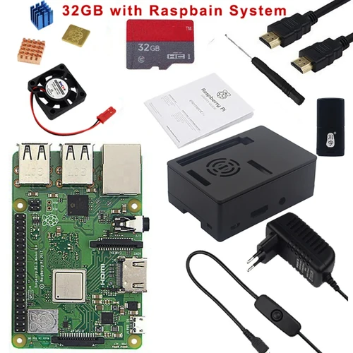 Imagen 1 del producto Raspberry Pi 3 Modelo B Plus con WiFi y Bluetooth opcional, Carcasa de ABS, interruptor de ventilador, fuente de alimentación, disipador de calor, 3B +