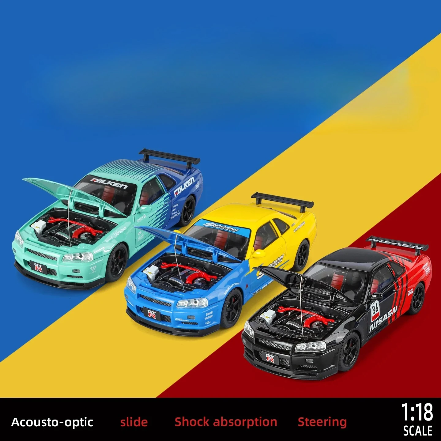 

1:18 Skyline GTR Sports Car Alloy Car Model Diecast Metal Miniature Car Sound＆Light Children Toy Car Vehicles Gifts