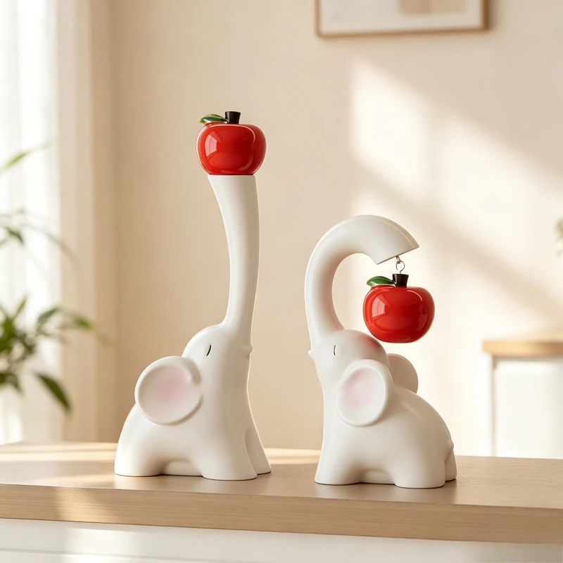 Elephant Statue with Apple Home Decor Sculpture for TV Cabinet Entrance Lucky Gift for Housewarming Living Room Decoration