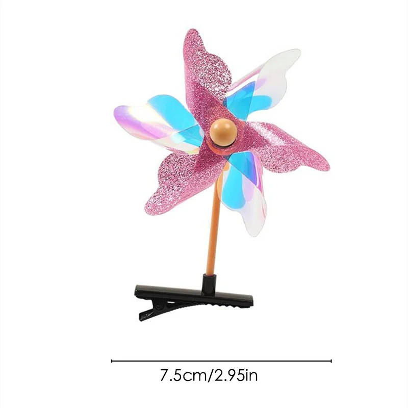 Cute Windmill Hair Clip Sequin Laser Child Girls Colorful Rainbow Duckbill Hairpin Plastic Sweet Barrettes Hair Headwear Student