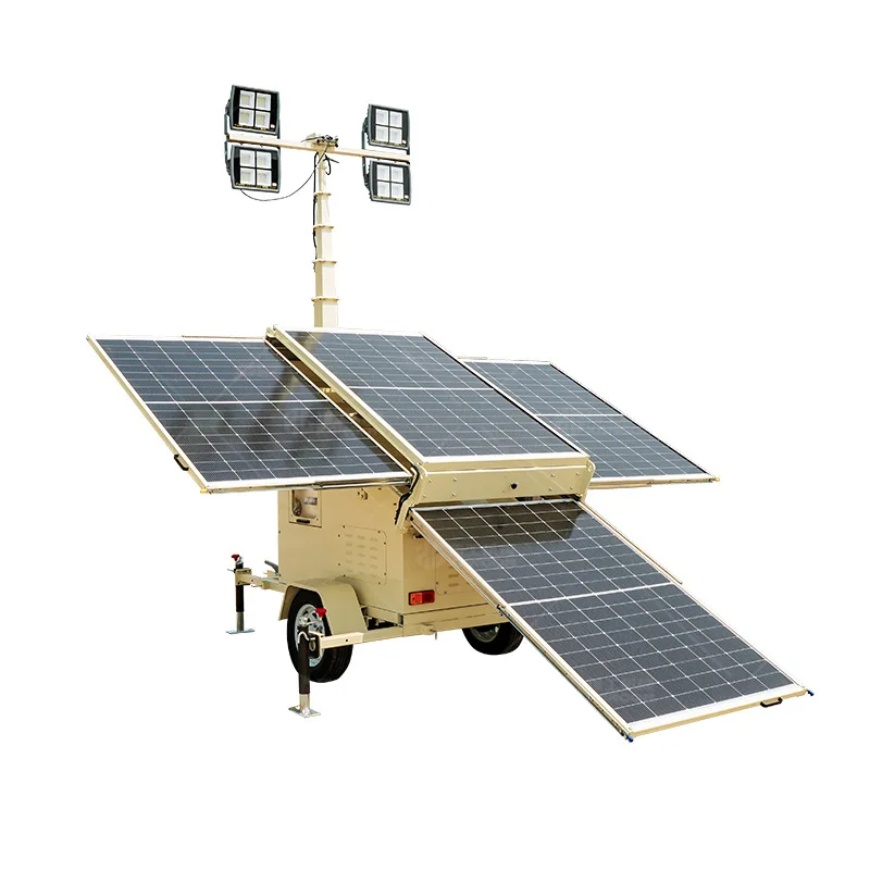 Mobile Trailer Light Tower Solar Powered 4-10m Telescopic Lifting LED Flood Light Tower for Construction Mining Emergency Custom