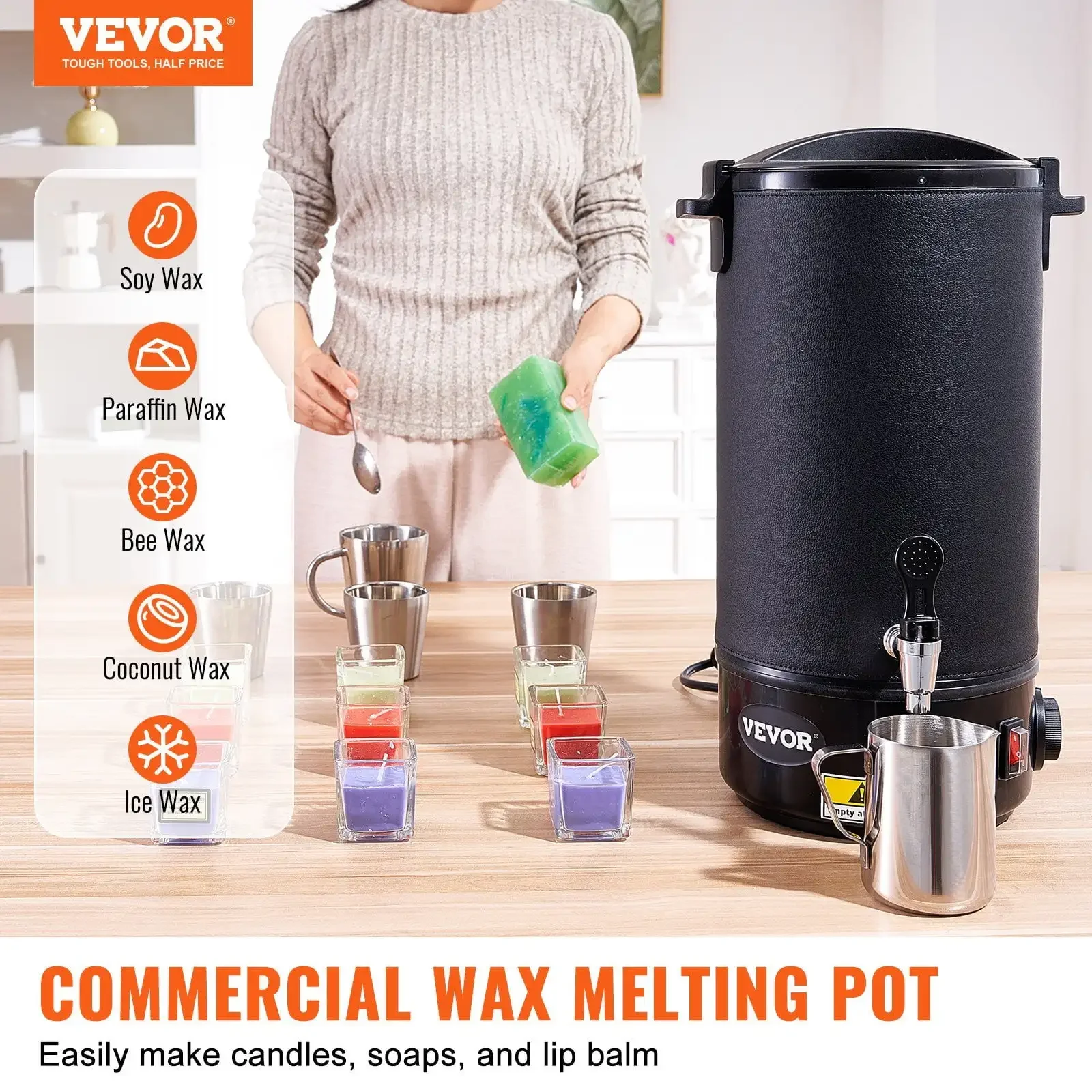 10 L Wax Melter for Candle Making, Extra Large Electric Wax Melting Pot, with Easy Pour Spout and 9-level Temp Control