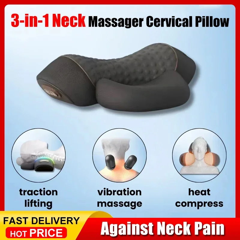 

New Soothe-3-in-1 Neck Massager Cervical Pillow Hot Compress Vibration Massage Neck Traction Relax Pillow Spine Support Massager