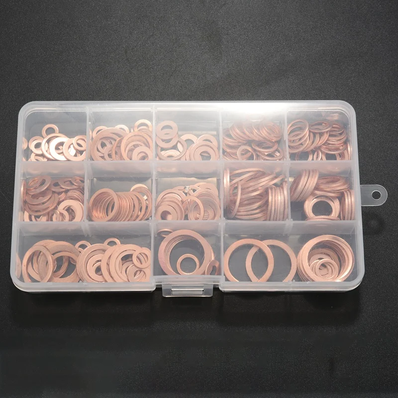 ABRE-280Pcs juego de juntas de arandela de cobre surtido profesional Kit surtido de sellos de anillo plano M5-M20 con caja para accesorios de Hardware