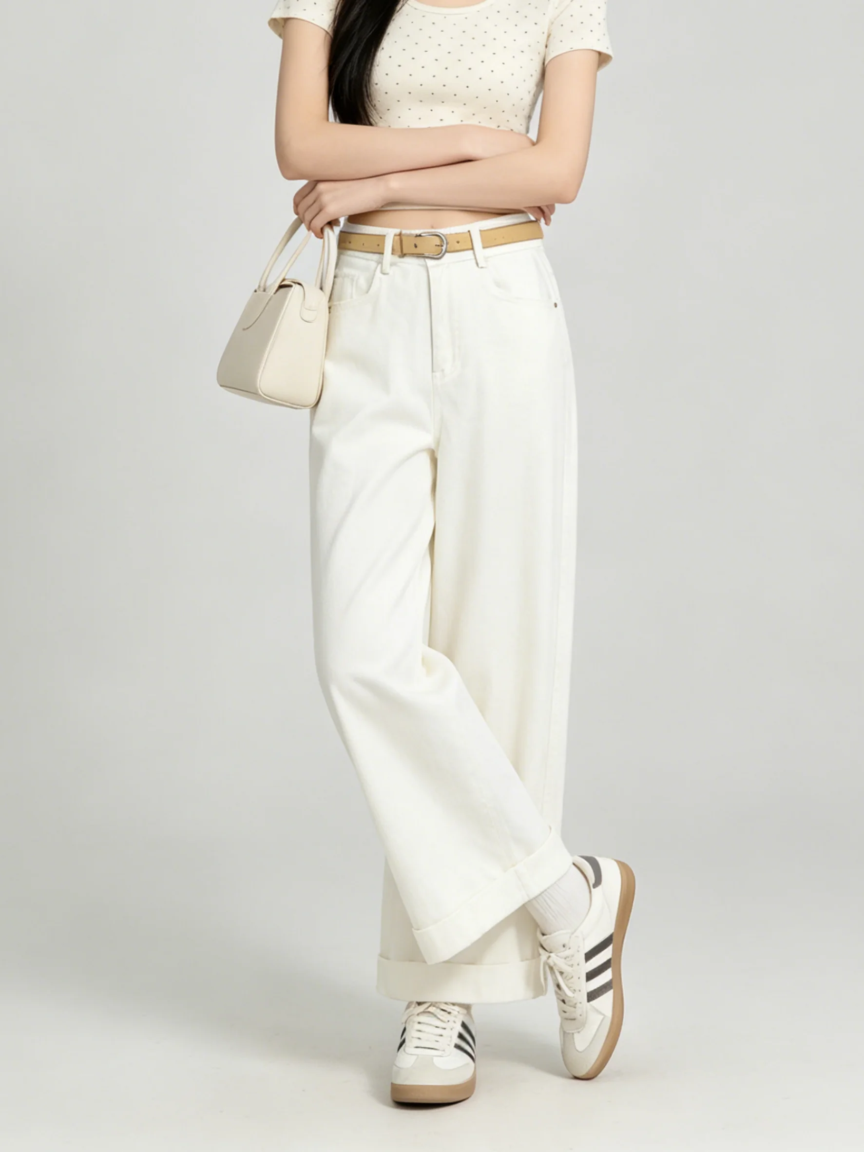Stylish High Waist Wide Leg Jeans Skin Friendly Casual Summer Long Pants Korean Style Natural Waist Pocket Denim Casual Scene