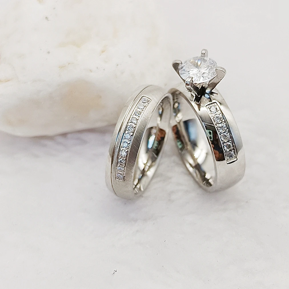 

Ladies Cz Diamond Wedding Engagement Rings Bridal Sets For women Silvery 316L Stainless Steel Jewelry Love commitment alliance